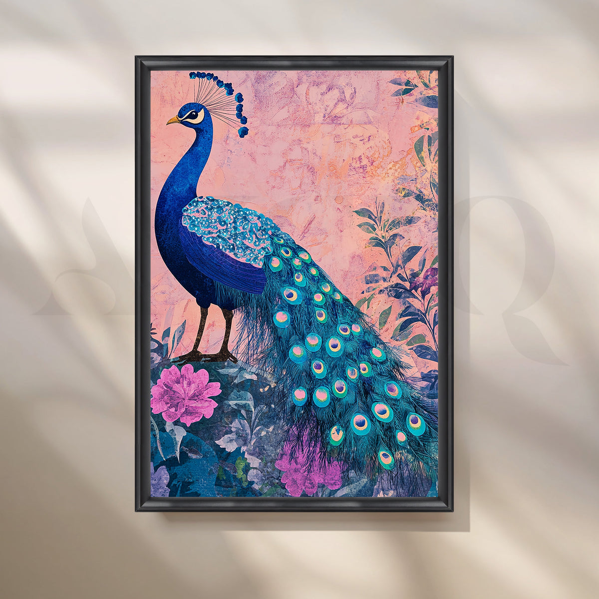 Royal Blue Peacock Canvas Artwork – Asha Art Studio – Image 3