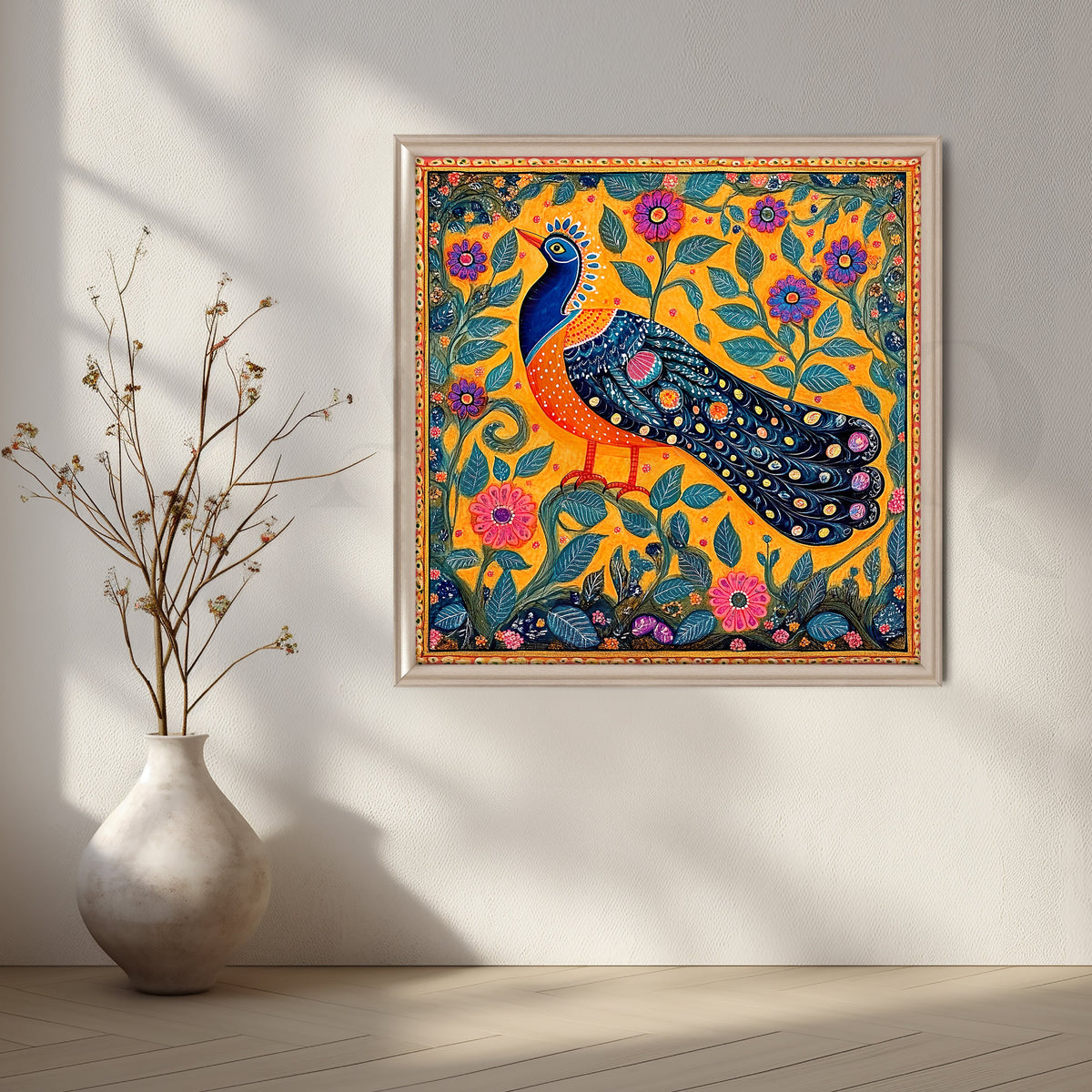 Majestic Peacock in Garden Canvas Artwork – Asha Art Studio – Image 4