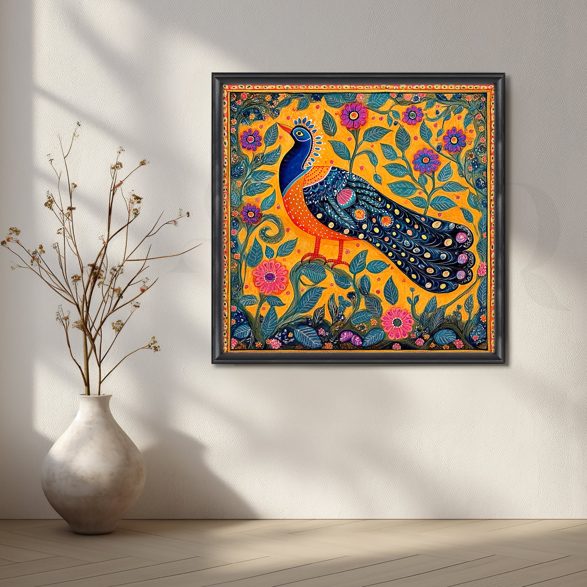 Majestic Peacock in Garden Canvas Artwork – Asha Art Studio – Image 3