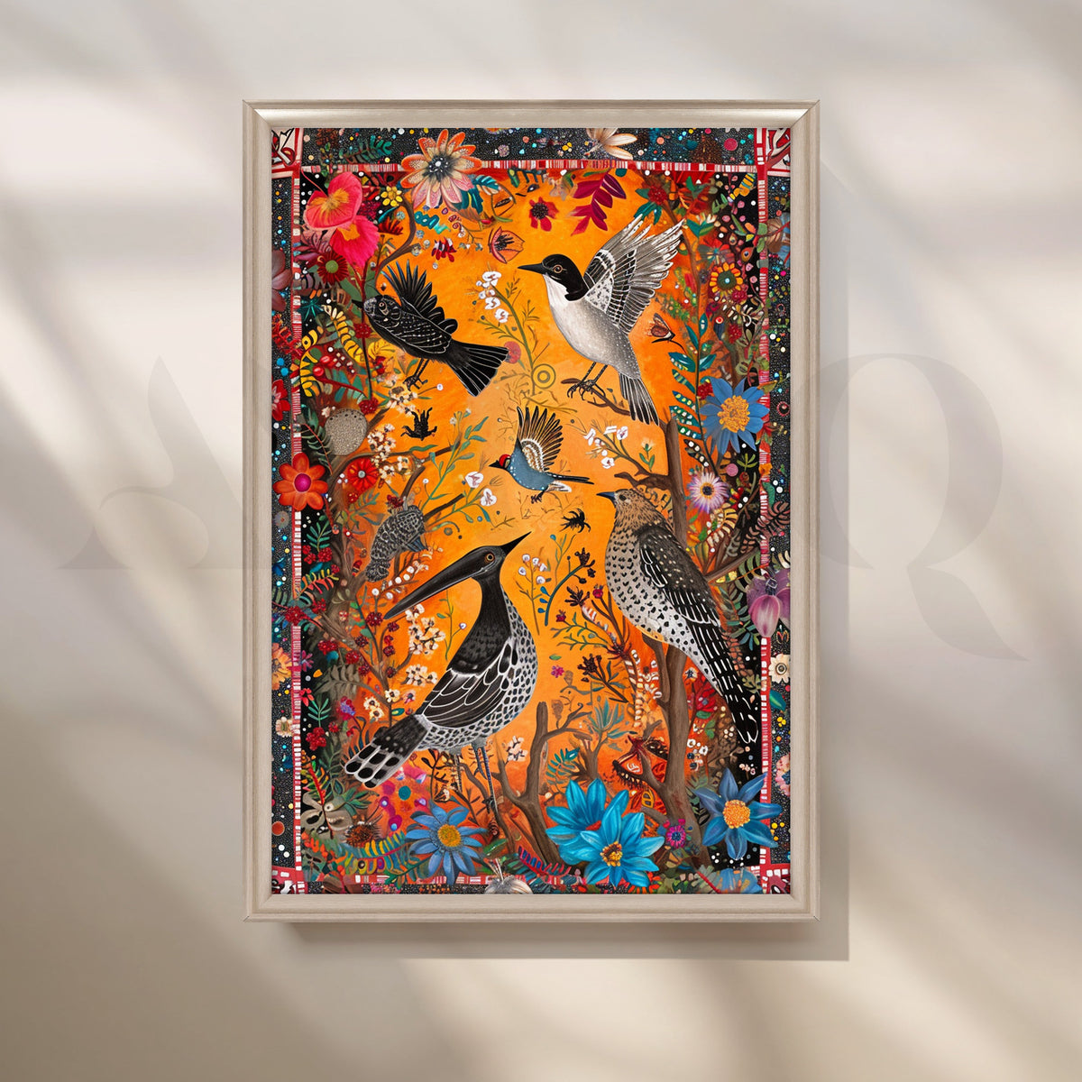 Folk Birds of India Canvas Artwork – Asha Art Studio – Image 4