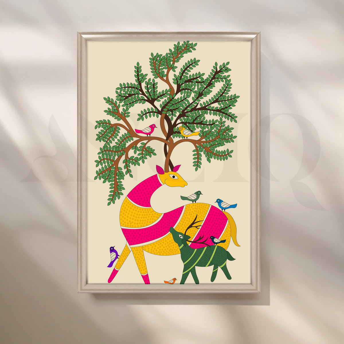 Gond Style Deer Family Under Tree Artwork – Asha Art Studio – Image 4
