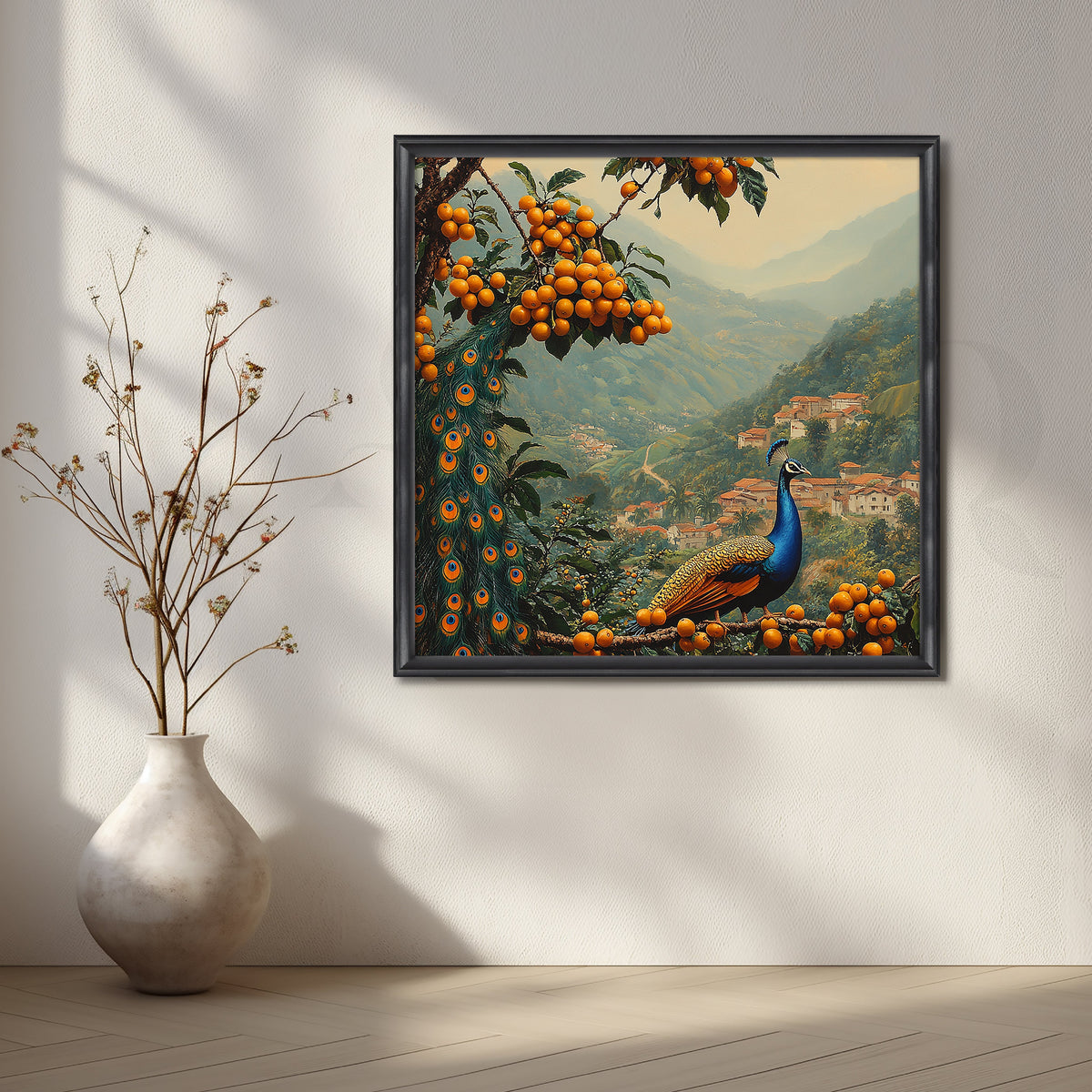 Hillside Orchard Peacock Canvas Artwork – Asha Art Studio – Image 3