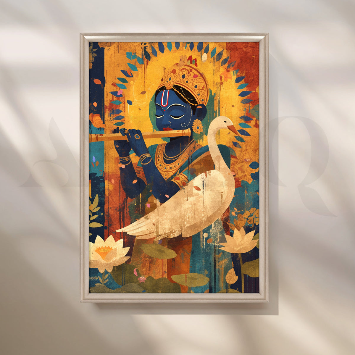 Krishna’s Swan Serenade Canvas Artwork – Asha Art Studio – Image 4