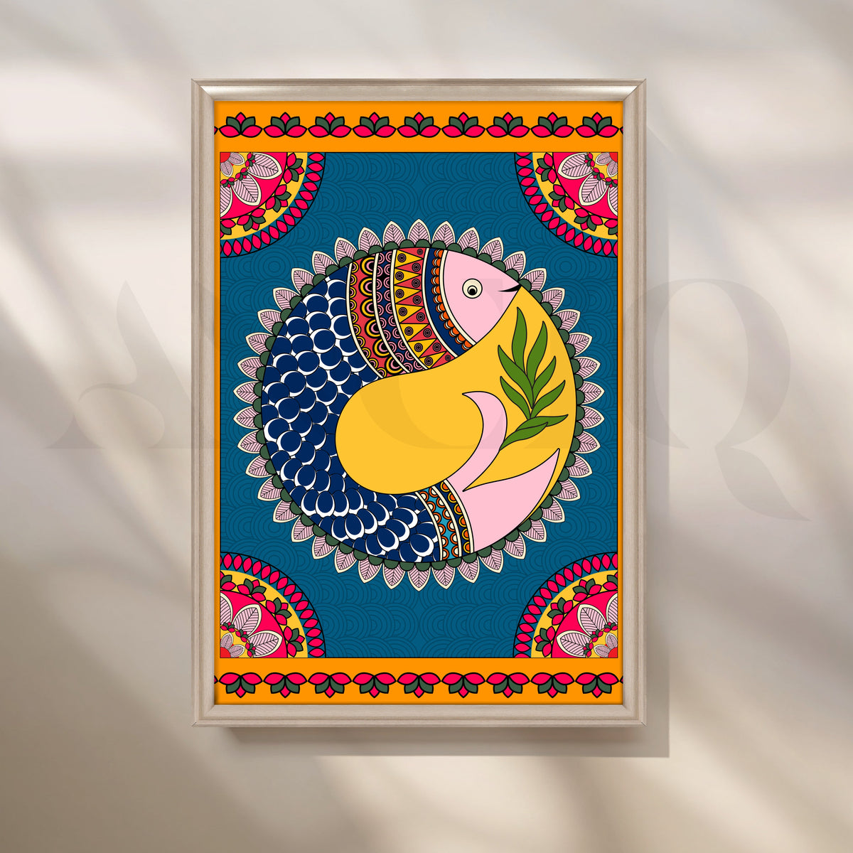 Madhubani Fish Harmony Folk Canvas Artwork – Asha Art Studio – Image 4