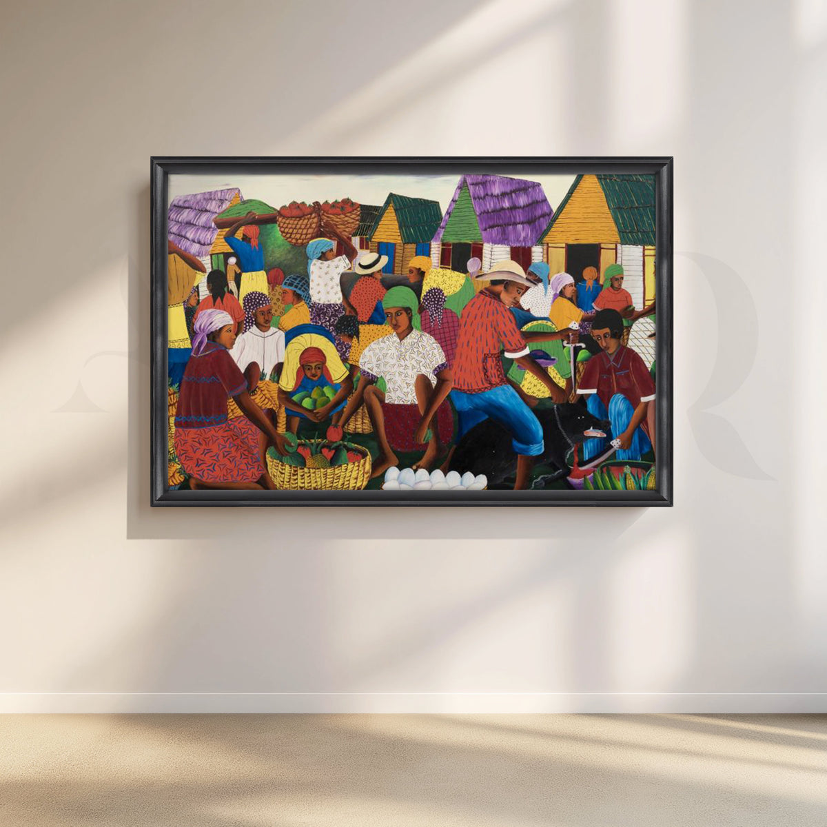 Colorful Village Market Canvas Artwork – Asha Art Studio – Image 3