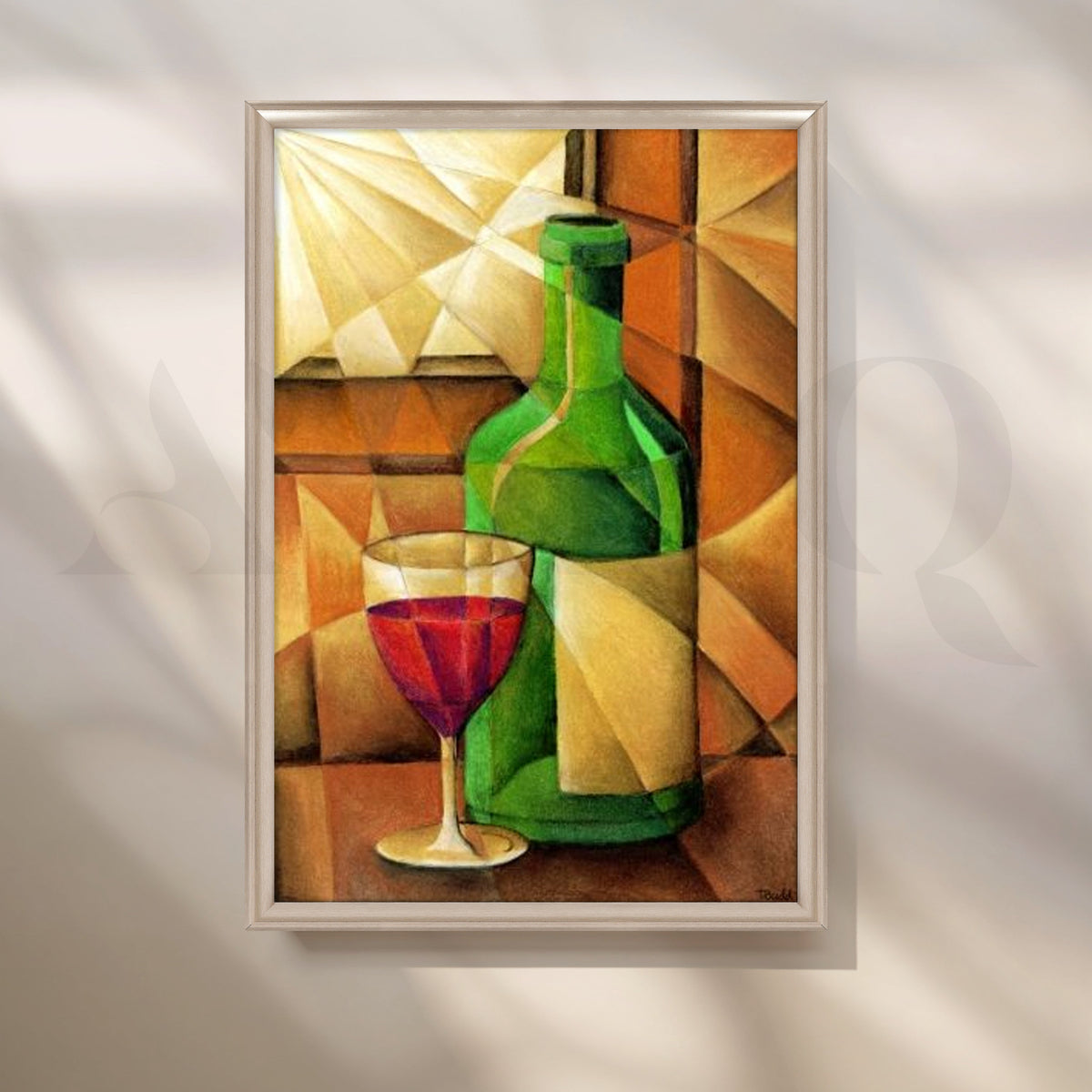 Cubist Wine Bottle Still Life Canvas Artwork – Asha Art Studio – Image 4