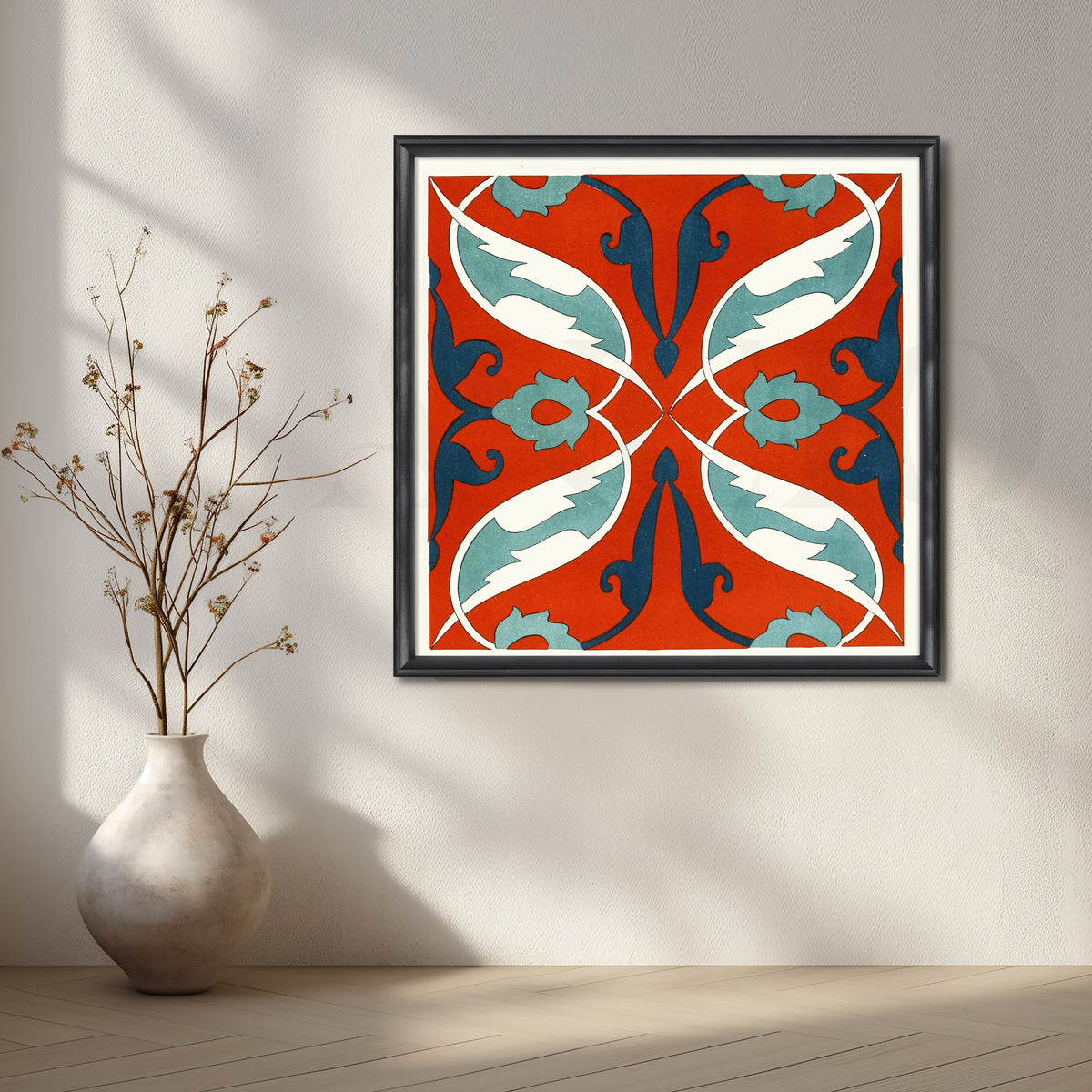 Moroccan Red Tile Pattern Canvas Artwork – Asha Art Studio – Image 3