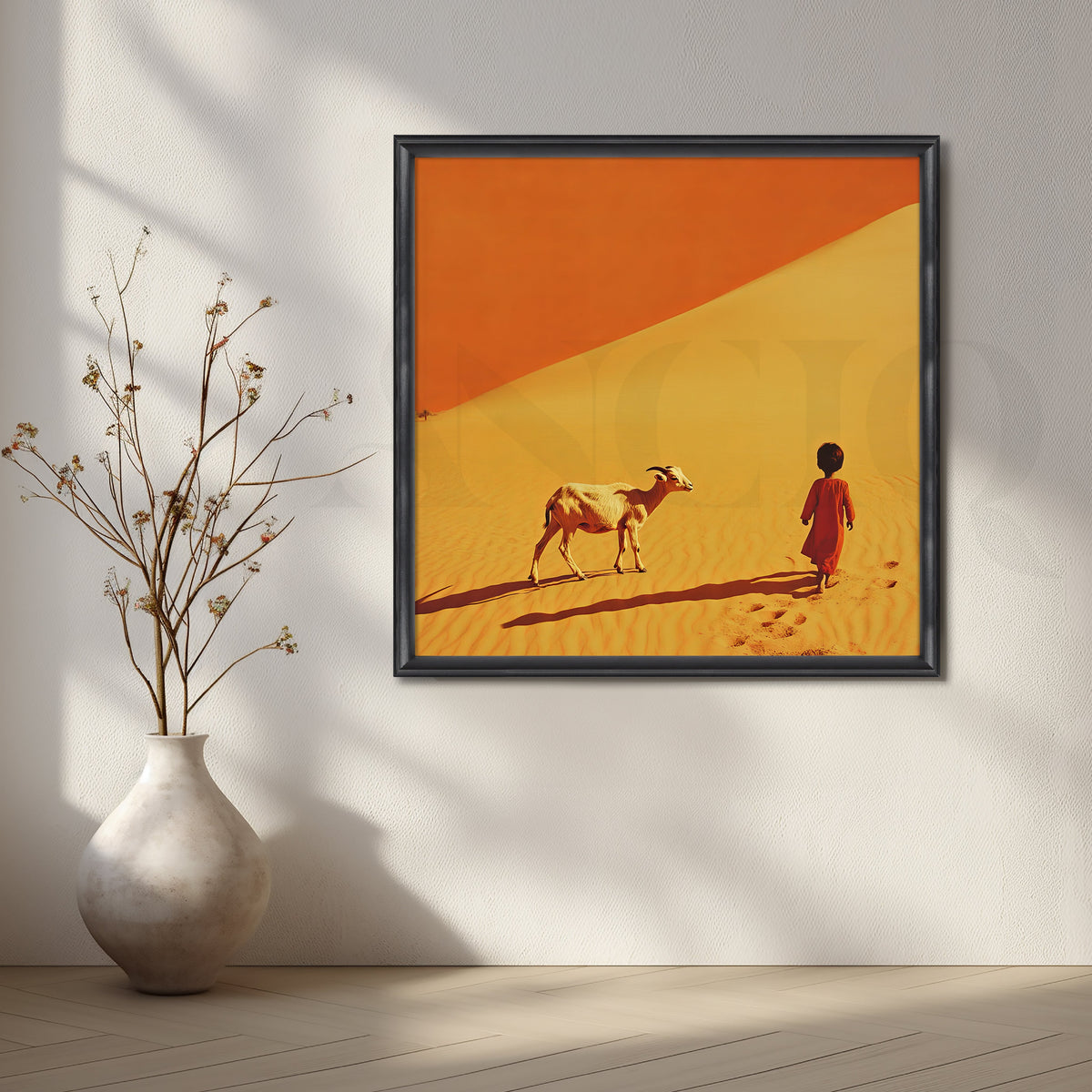 Desert Child and Goat Minimal Canvas Artwork – Asha Art Studio – Image 3