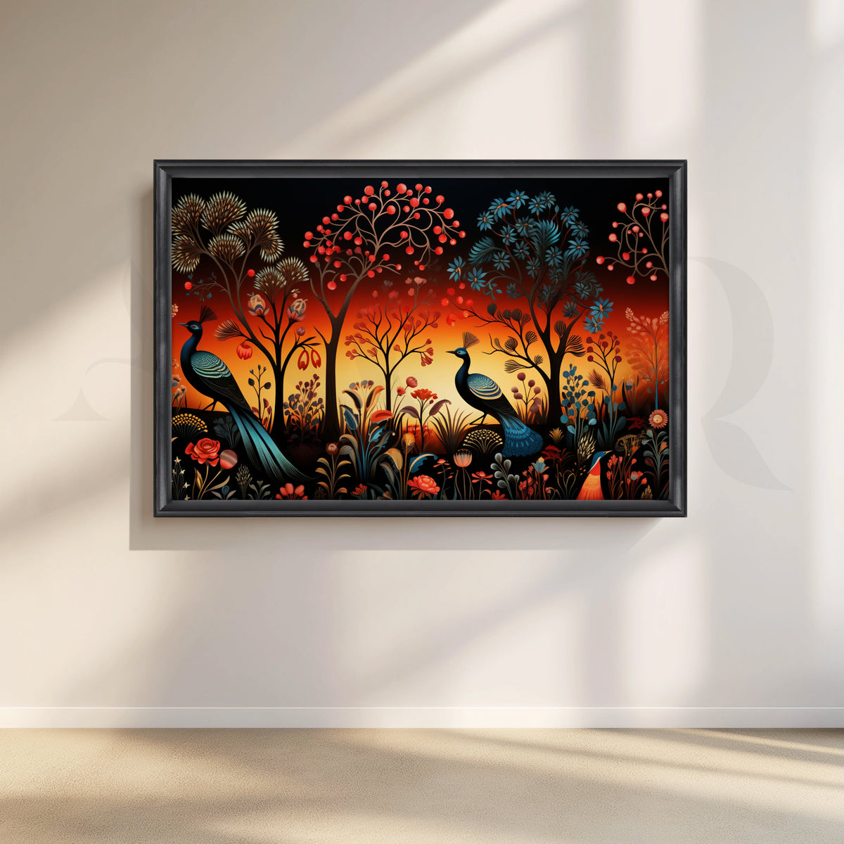 Sunset Peacock Forest Canvas Artwork – Asha Art Studio – Image 3