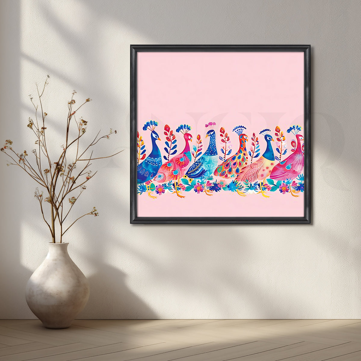 Pink Peacock Parade Canvas Artwork – Asha Art Studio – Image 3