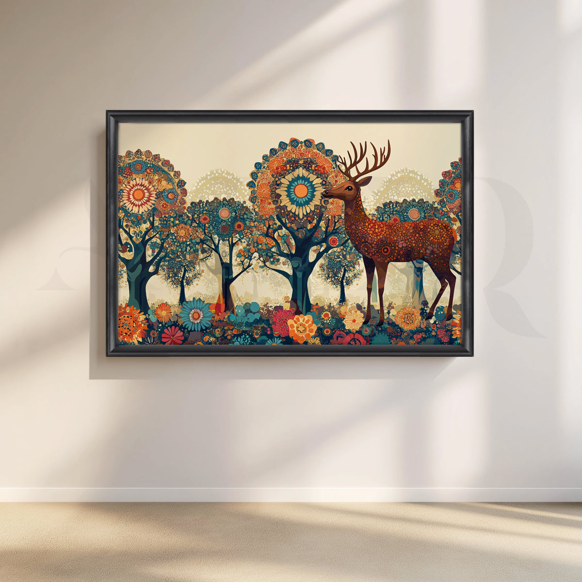 Enchanted Deer in Floral Forest Canvas Artwork – Asha Art Studio – Image 3