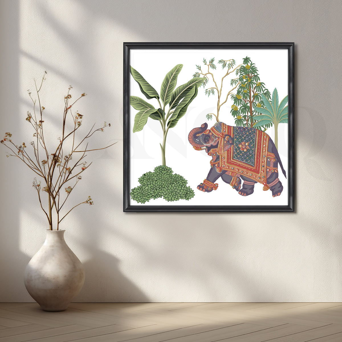 Tropical Jungle Elephant Botanical Canvas Artwork – Asha Art Studio – Image 3