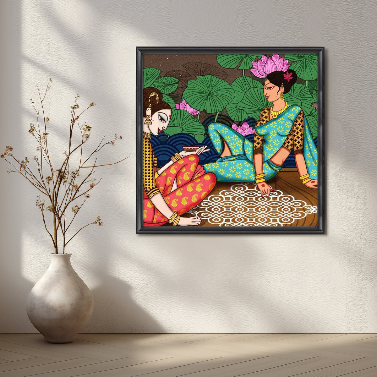 Lotus Courtyard Women Traditional Artwork – Asha Art Studio – Image 3