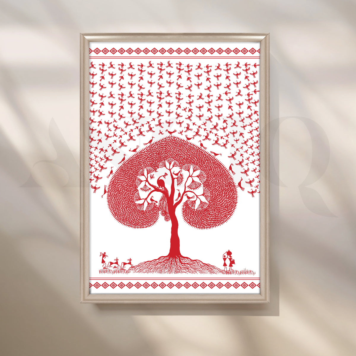 Red Warli Tree of Life Canvas Artwork – Asha Art Studio – Image 4
