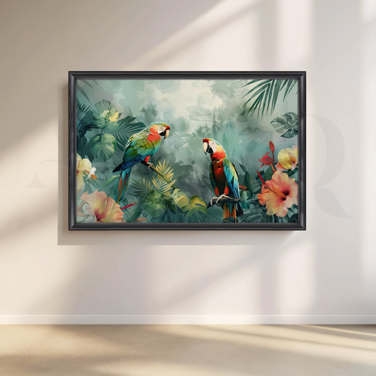 Tropical Parrot Conversation Canvas Artwork – Asha Art Studio – Image 3
