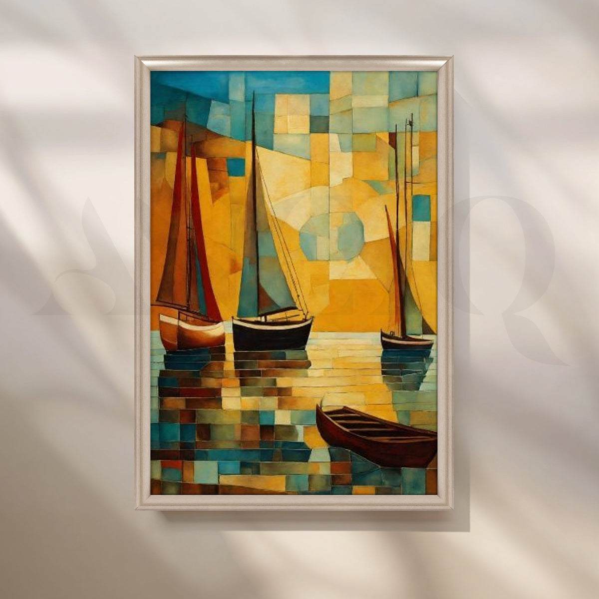 Abstract Sailboats Cubist Coastal Canvas Artwork – Asha Art Studio – Image 4
