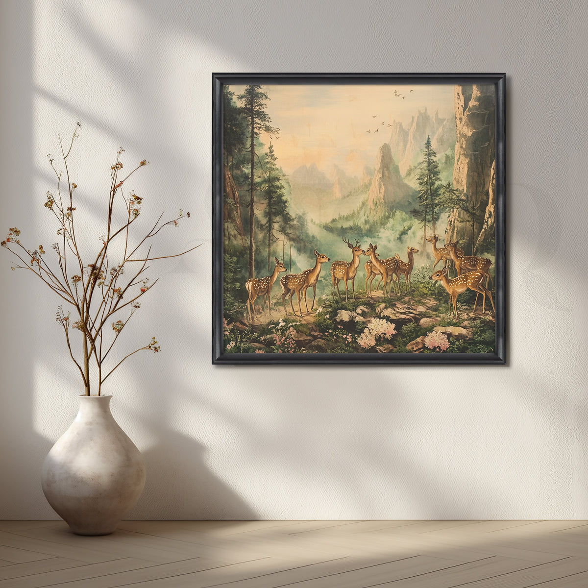 Forest Gathering of Deers Canvas Artwork – Asha Art Studio – Image 3