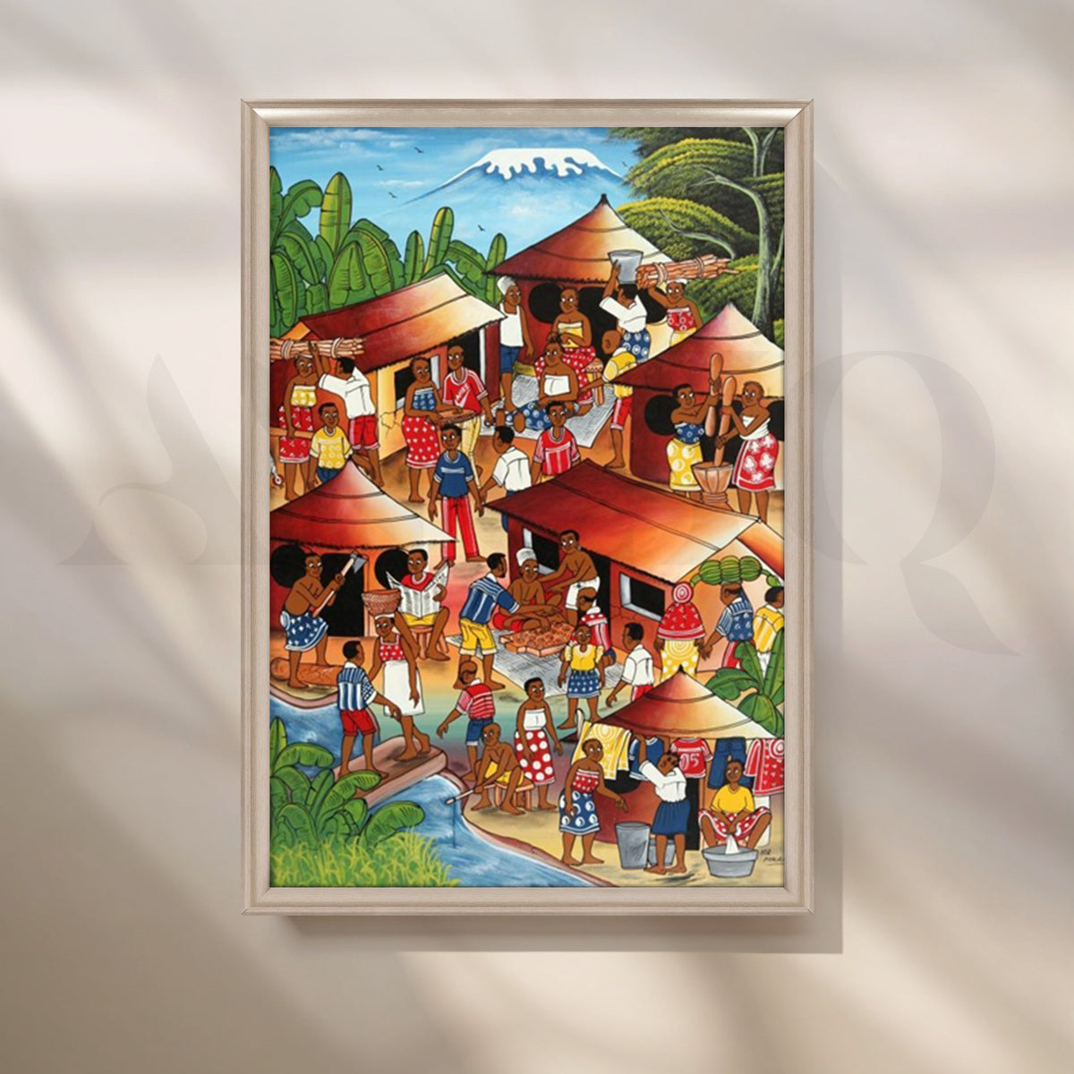 Vibrant African Village Market Canvas Artwork – Asha Art Studio – Image 4