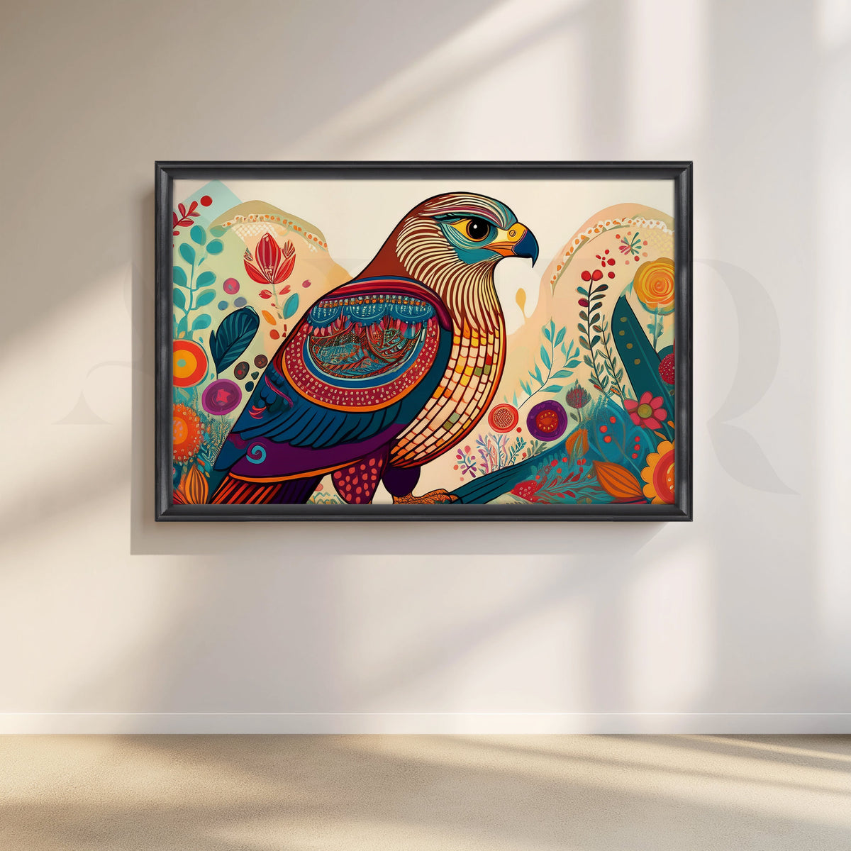 Colourful Indian Bird Folk Art Canvas Artwork – Asha Art Studio – Image 3