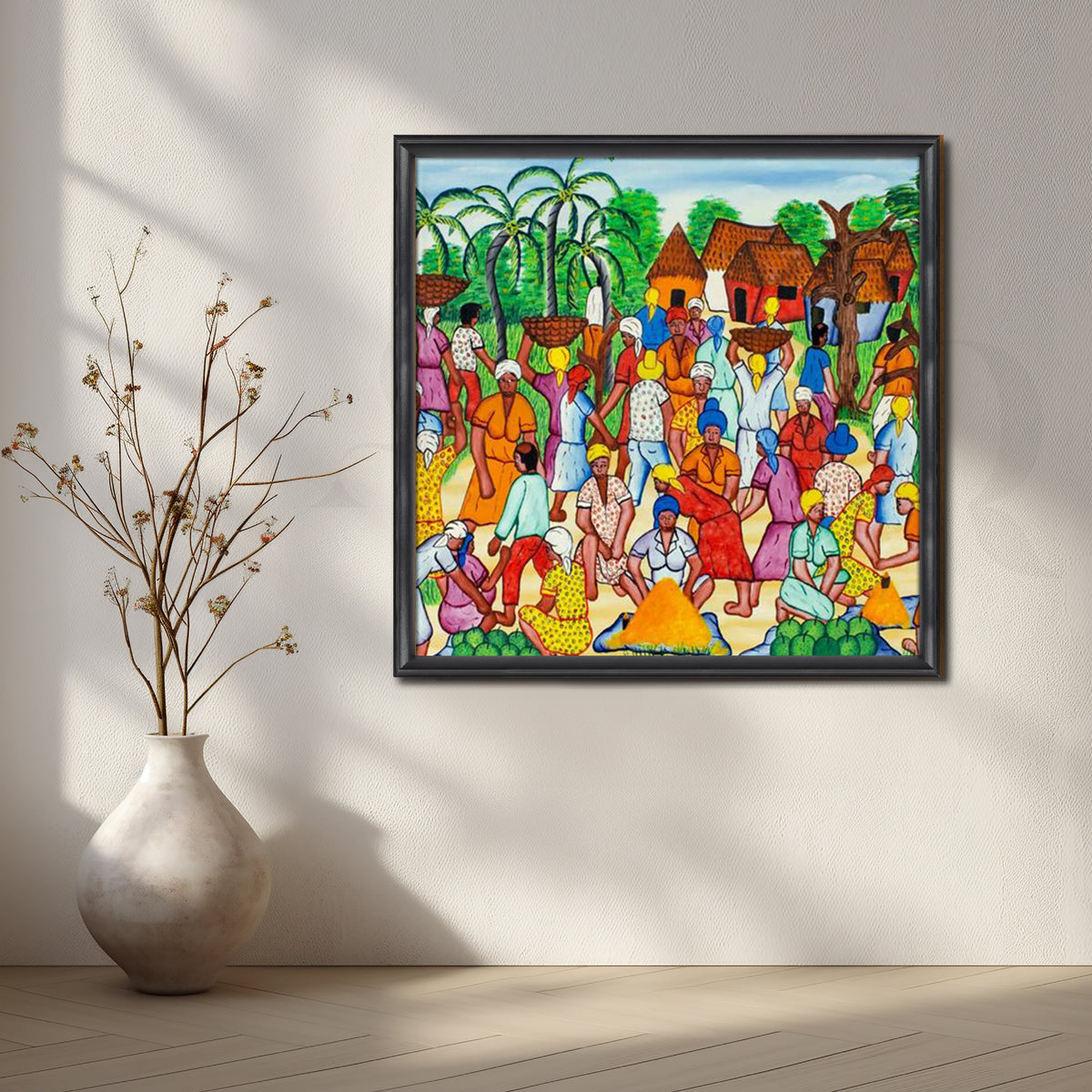Vibrant Village Market Canvas Artwork – Asha Art Studio – Image 3