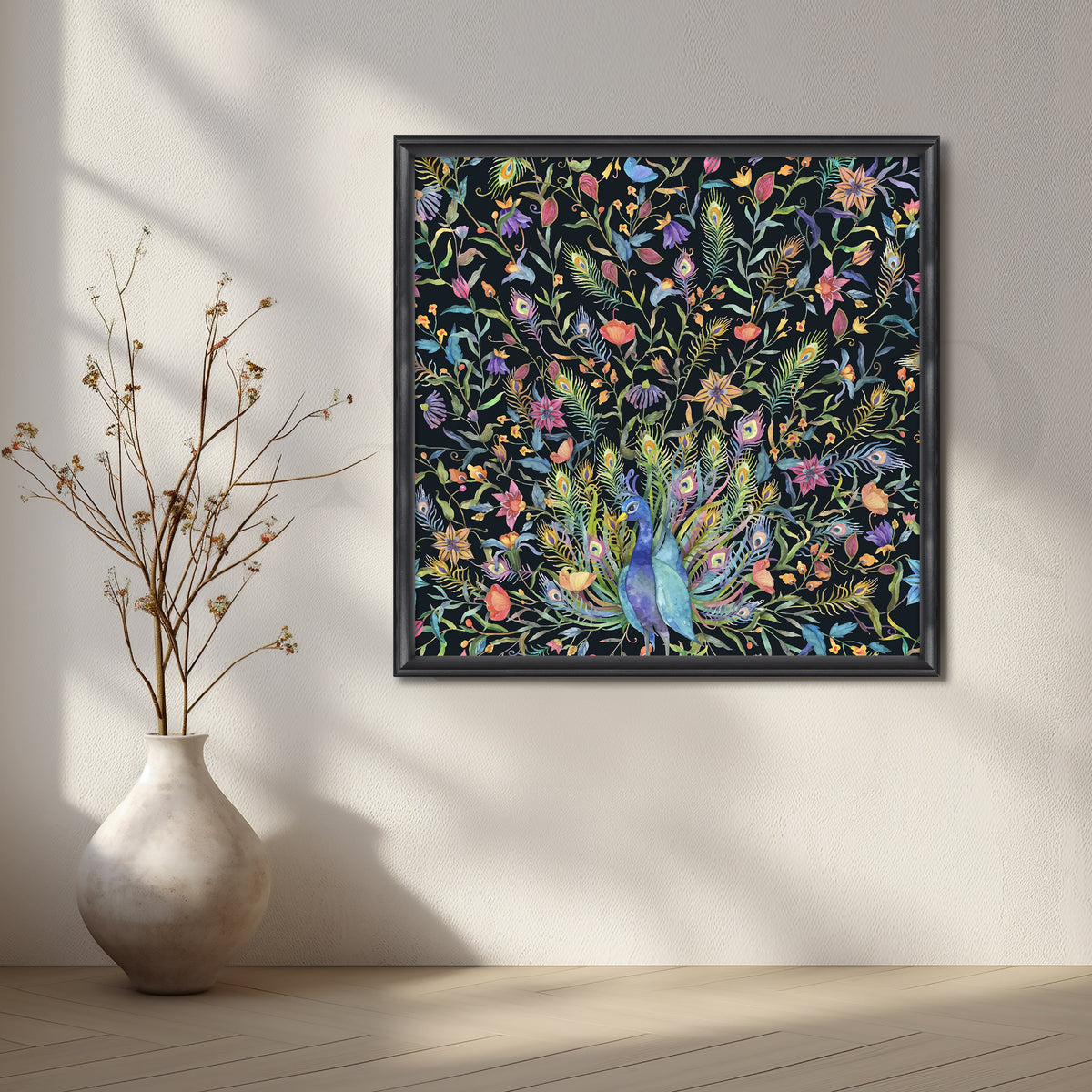 Night Garden Peacocks Canvas Artwork – Asha Art Studio – Image 3