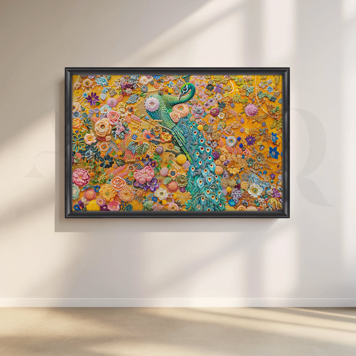 Floral Symphony Peacock Canvas Artwork – Asha Art Studio – Image 3