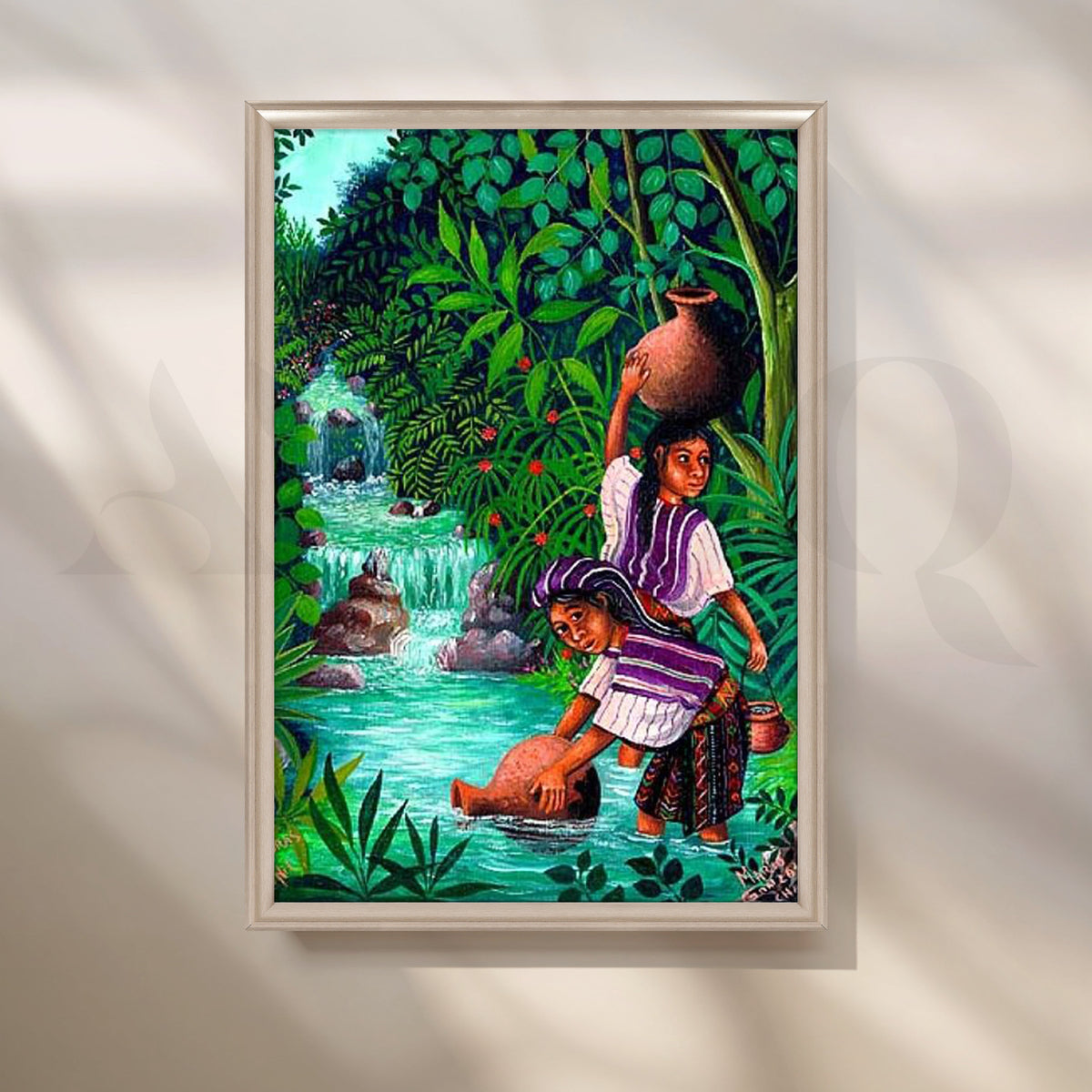 Tropical River Life Folk Canvas Artwork – Asha Art Studio – Image 4