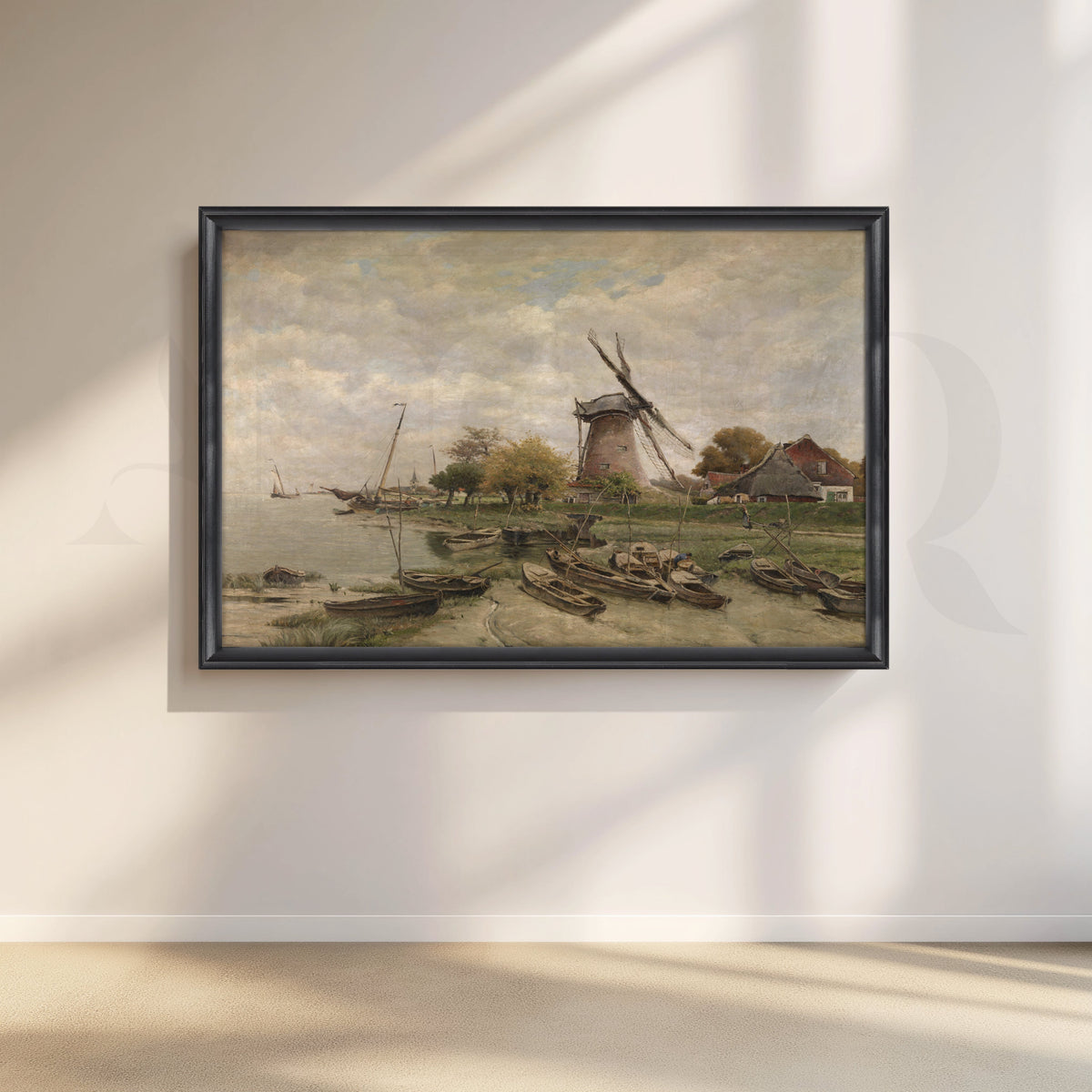 Riverside Windmill Landscape Canvas Artwork – Asha Art Studio – Image 3