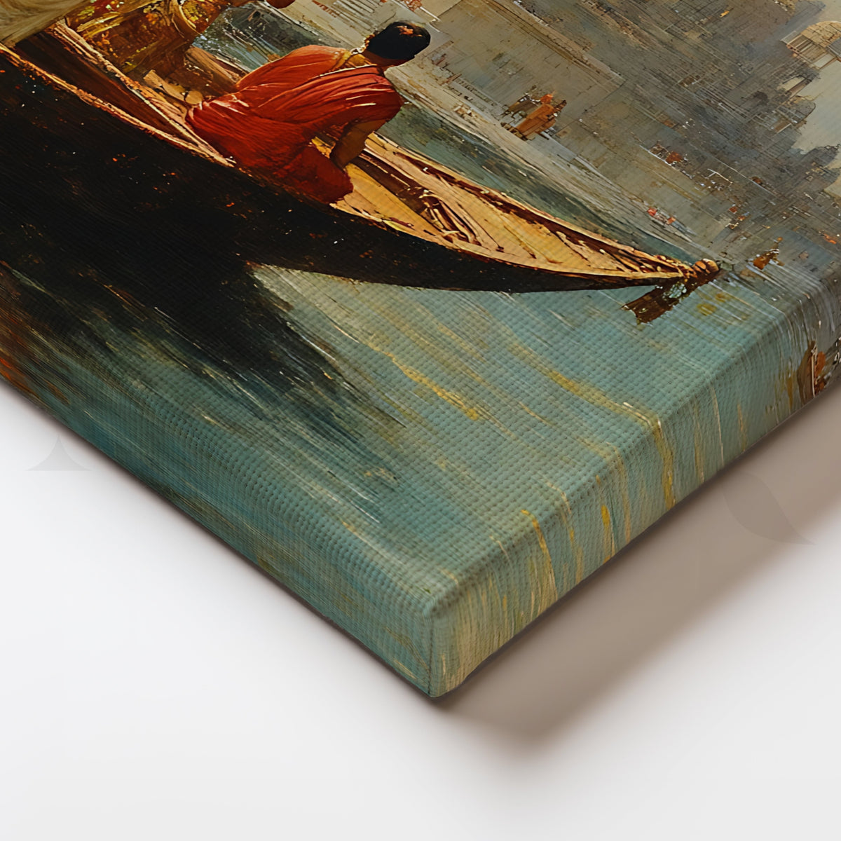 Morning Prayers by the Ghat Canvas Artwork – Asha Art Studio – Image 2