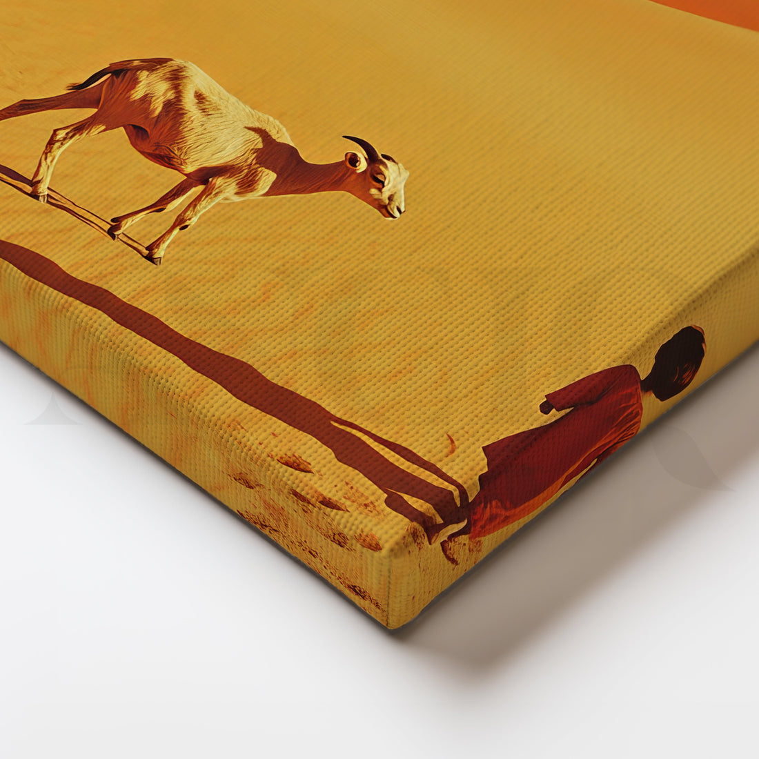 Desert Child and Goat Minimal Canvas Artwork – Asha Art Studio