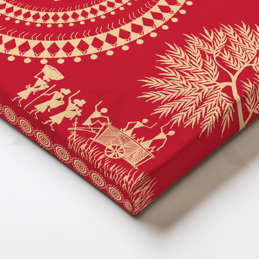 Red Warli Folk Art Canvas Artwork – Asha Art Studio