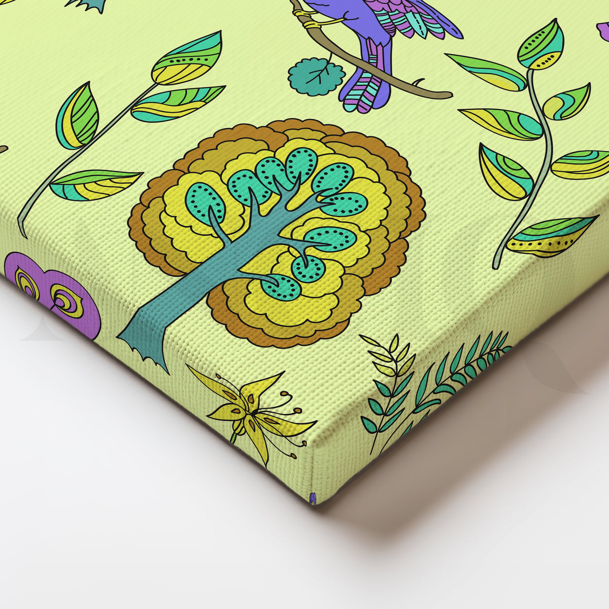 Purple Birds Garden Pattern Canvas Artwork – Asha Art Studio – Image 2