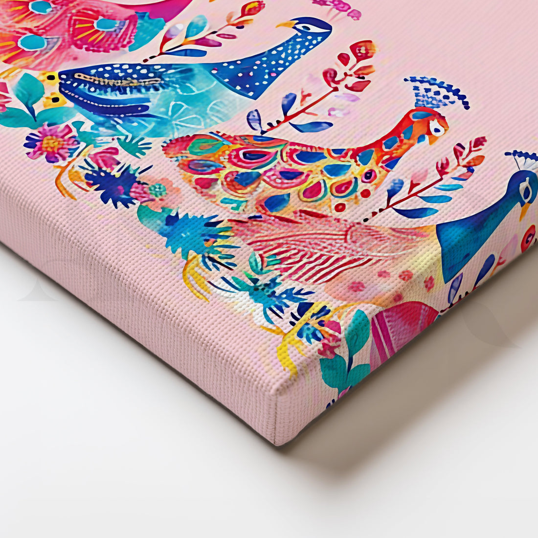 Pink Peacock Parade Canvas Artwork – Asha Art Studio