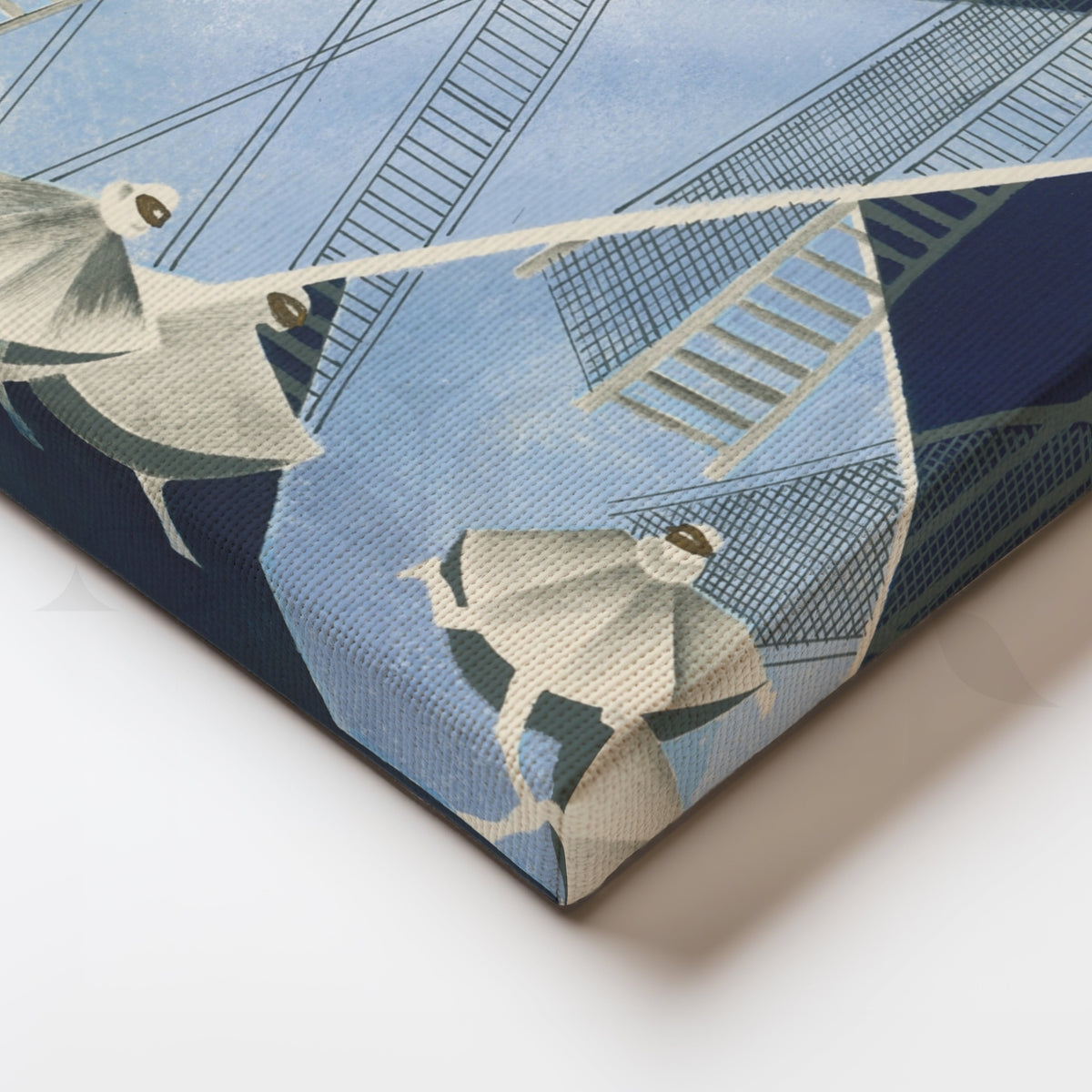 Modern Geometric Dancers Blue Canvas Artwork – Asha Art Studio – Image 2