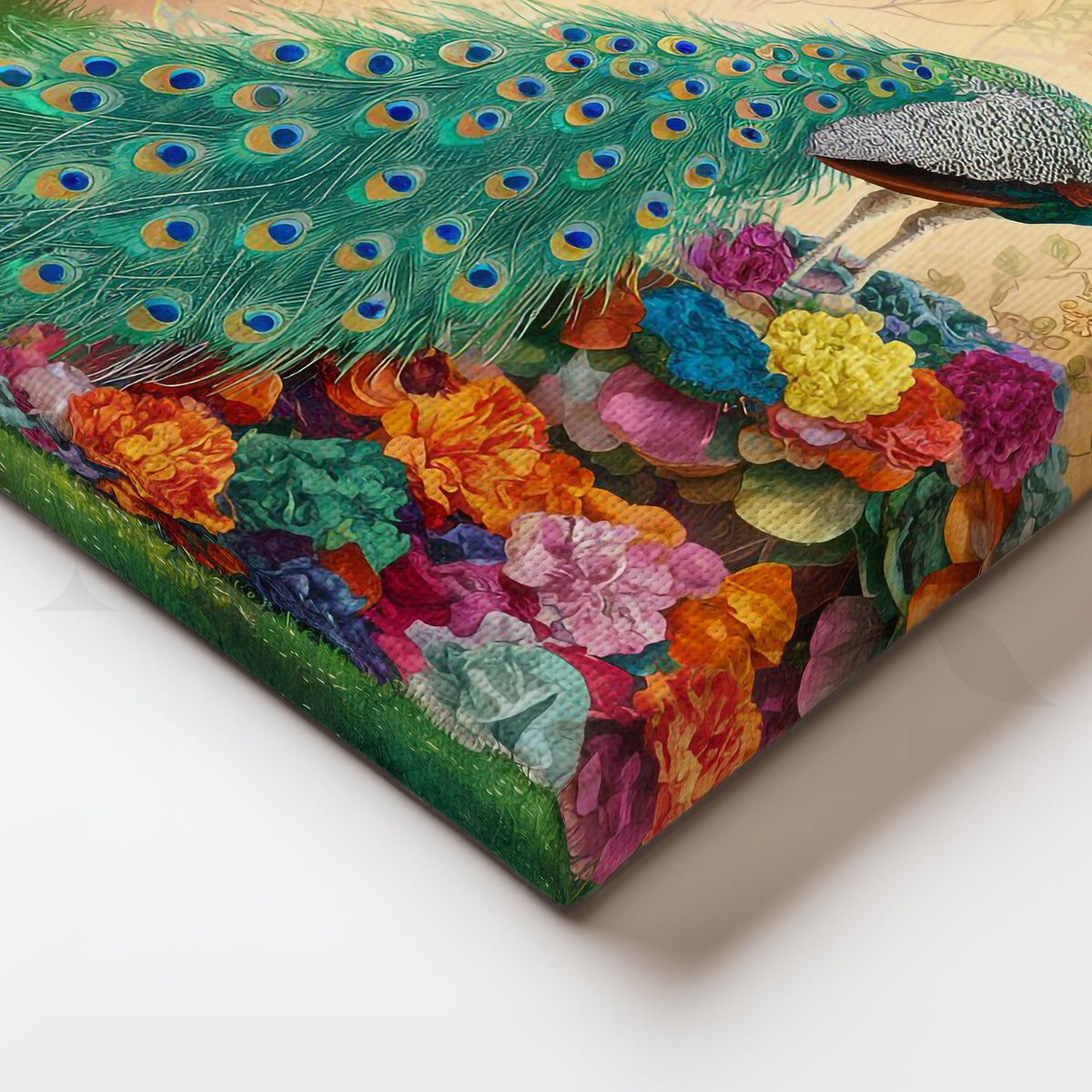 Morning Glory Peacock Canvas Artwork – Asha Art Studio – Image 2