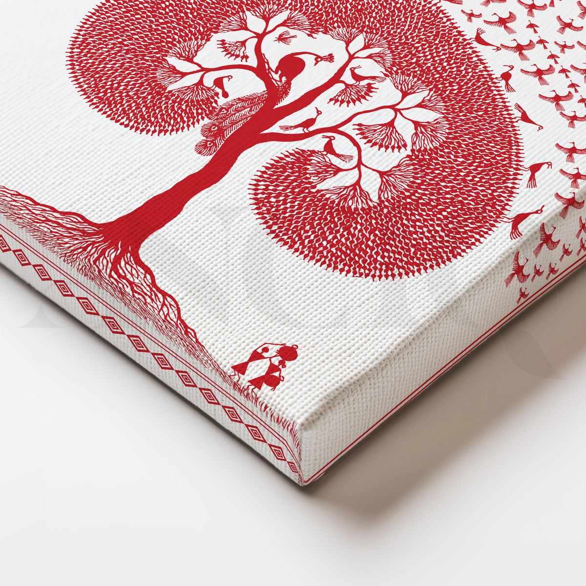 Red Warli Tree of Life Canvas Artwork – Asha Art Studio – Image 2
