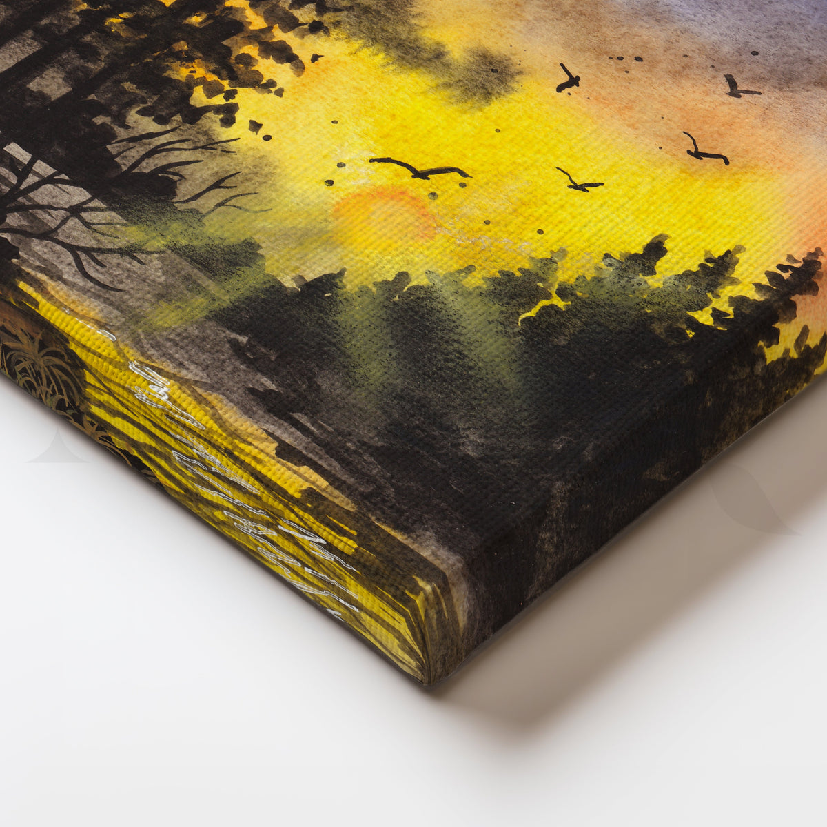 Twilight Birds Over Forest Creek Canvas Artwork – Asha Art Studio – Image 2