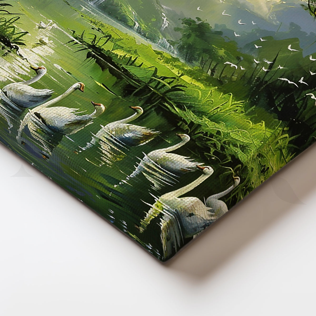 Serene Swan Lake Canvas Artwork – Asha Art Studio – Image 2
