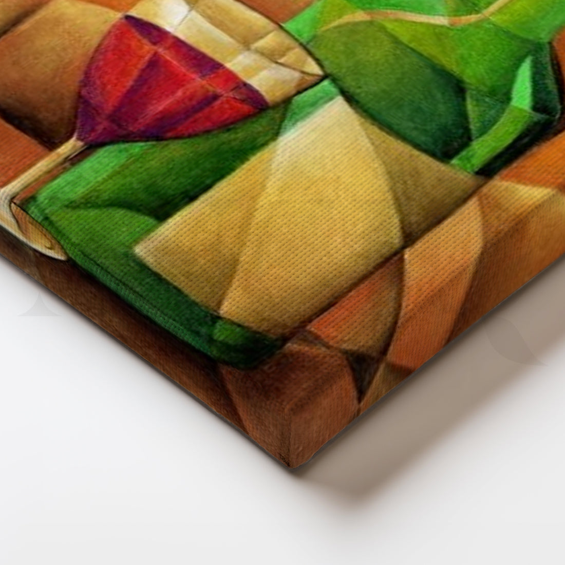 Cubist Wine Bottle Still Life Canvas Artwork – Asha Art Studio
