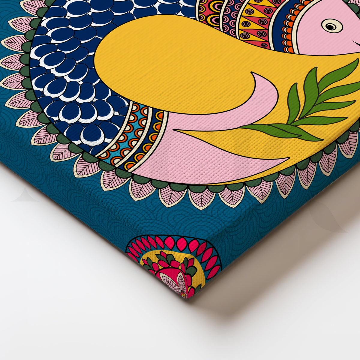Madhubani Fish Harmony Folk Canvas Artwork – Asha Art Studio – Image 2