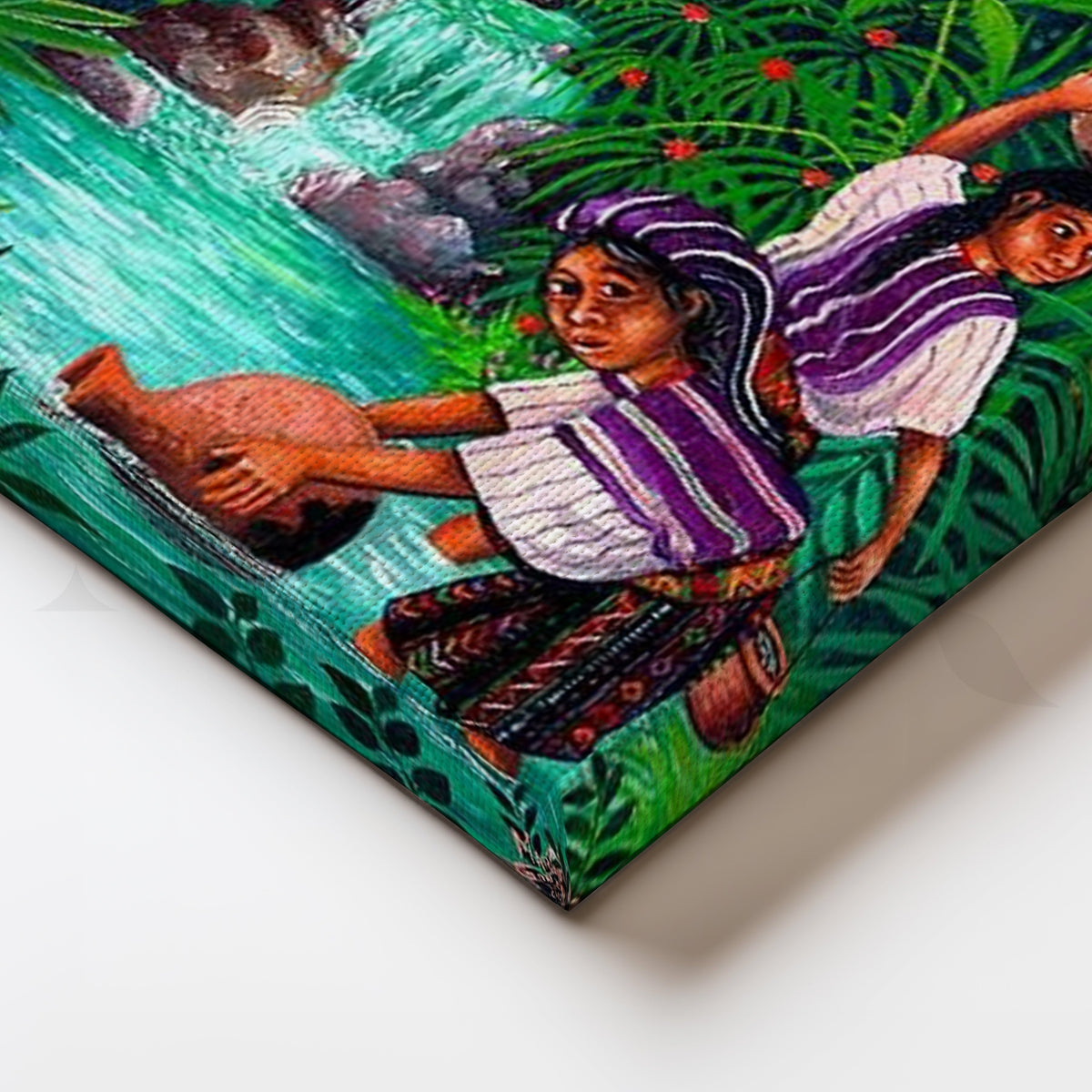 Tropical River Life Folk Canvas Artwork – Asha Art Studio – Image 2