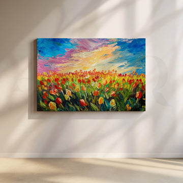 Vibrant Tulip Field Canvas Artwork – Asha Art Studio