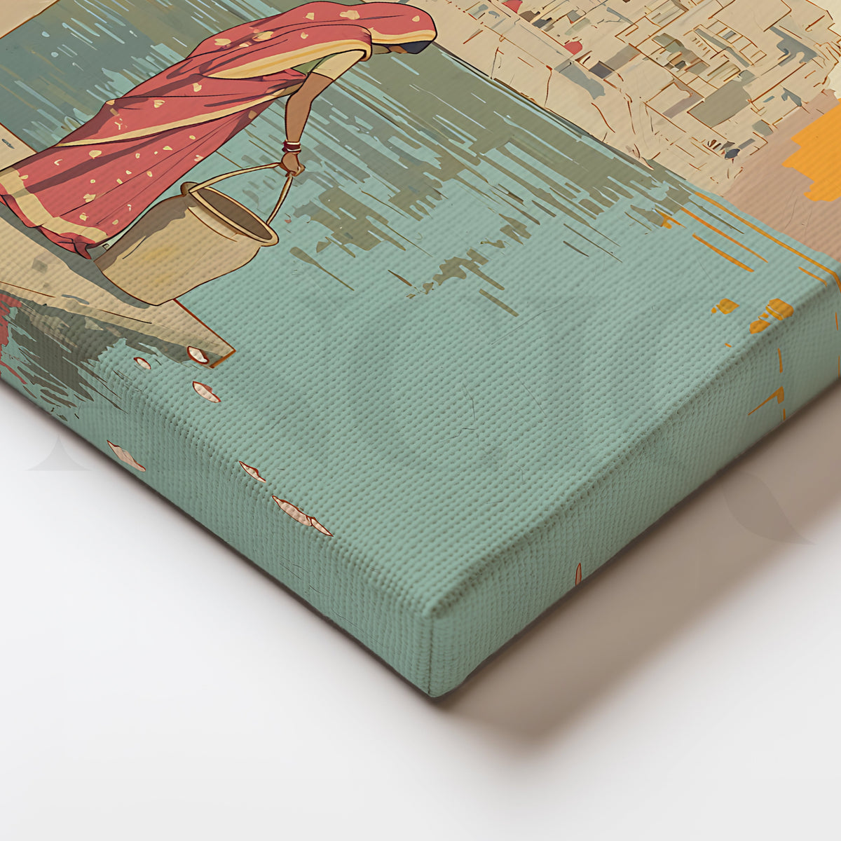 Morning by the Ghats Canvas Artwork – Asha Art Studio – Image 2