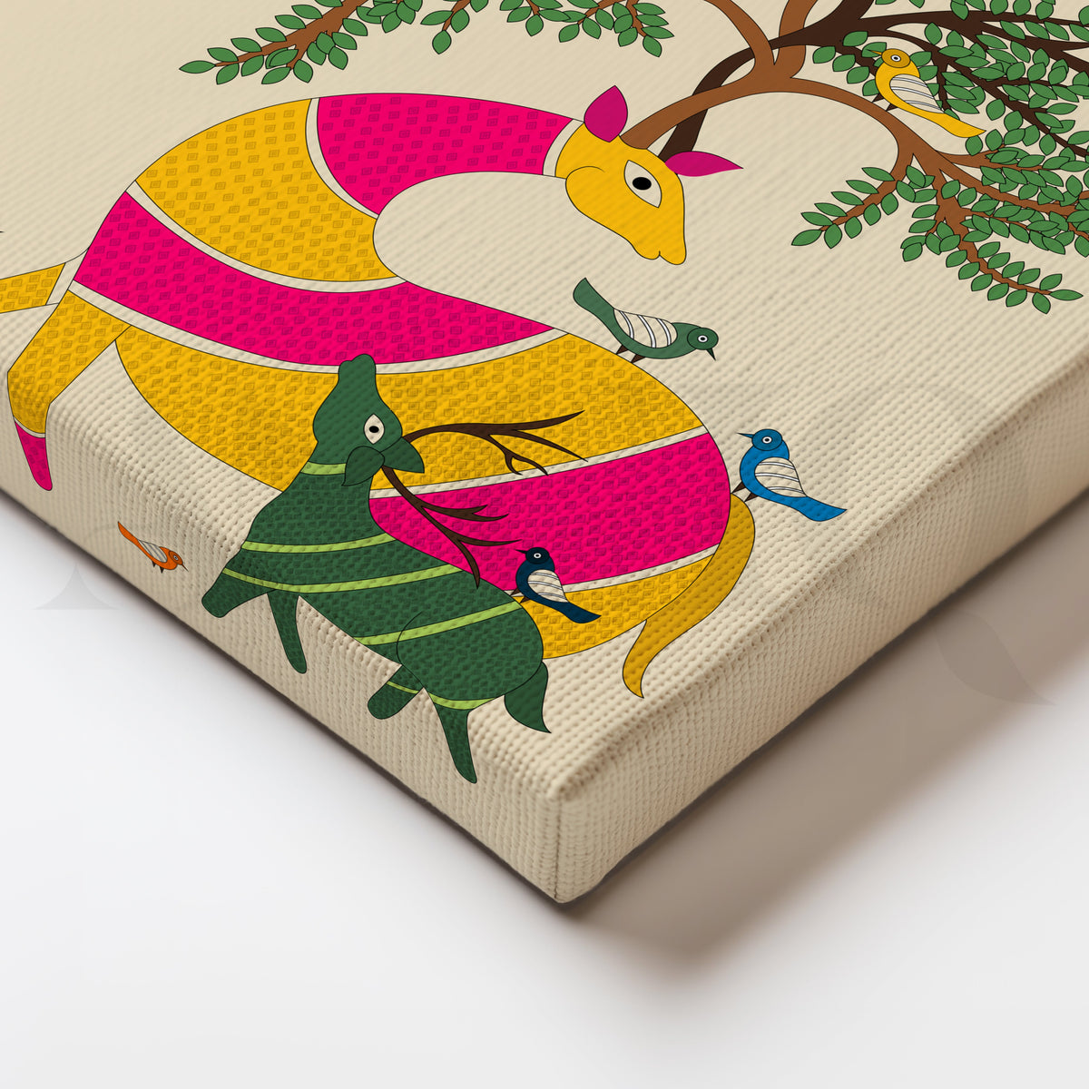 Gond Style Deer Family Under Tree Artwork – Asha Art Studio – Image 2
