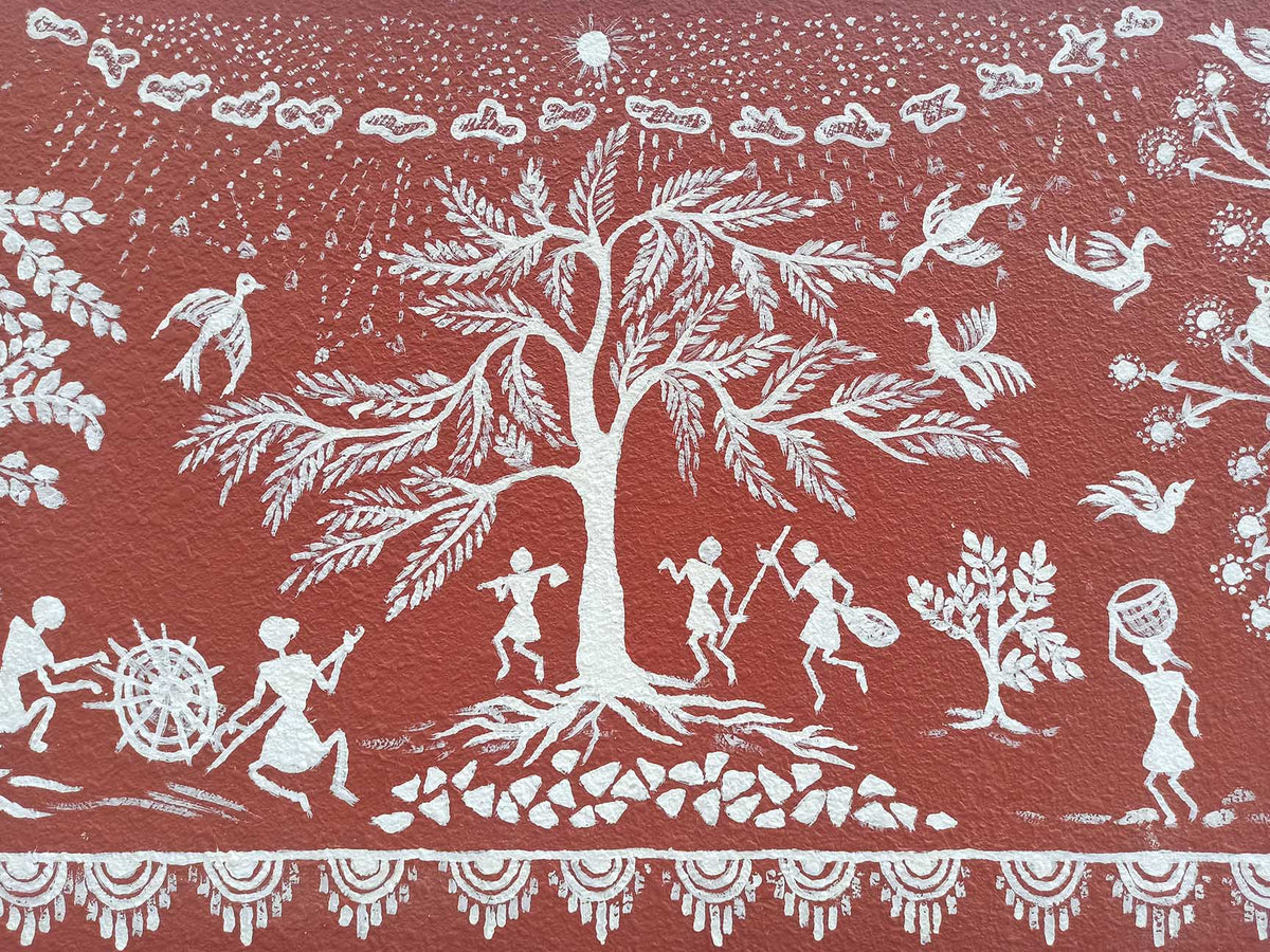 Warli Tree of Life Tribal Folk Canvas Artwork – Asha Art Studio – Image 8