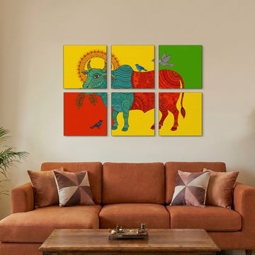 Colorful Cow Folk Gallery Wall Canvas Artwork Set of 6 – Asha Art Studio