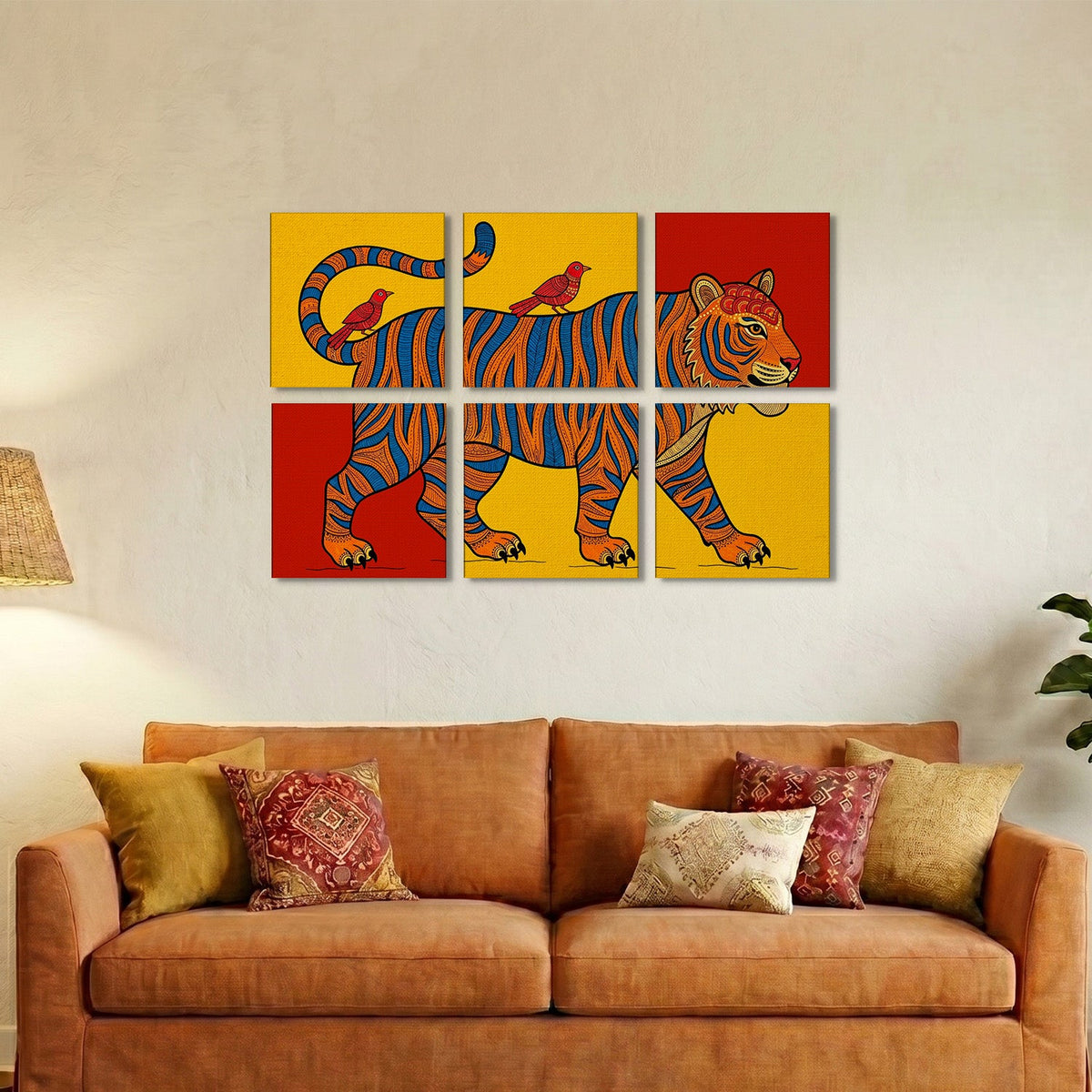 Bold Tiger Folk Gallery Wall Canvas Artwork Set of 6 – Asha Art Studio