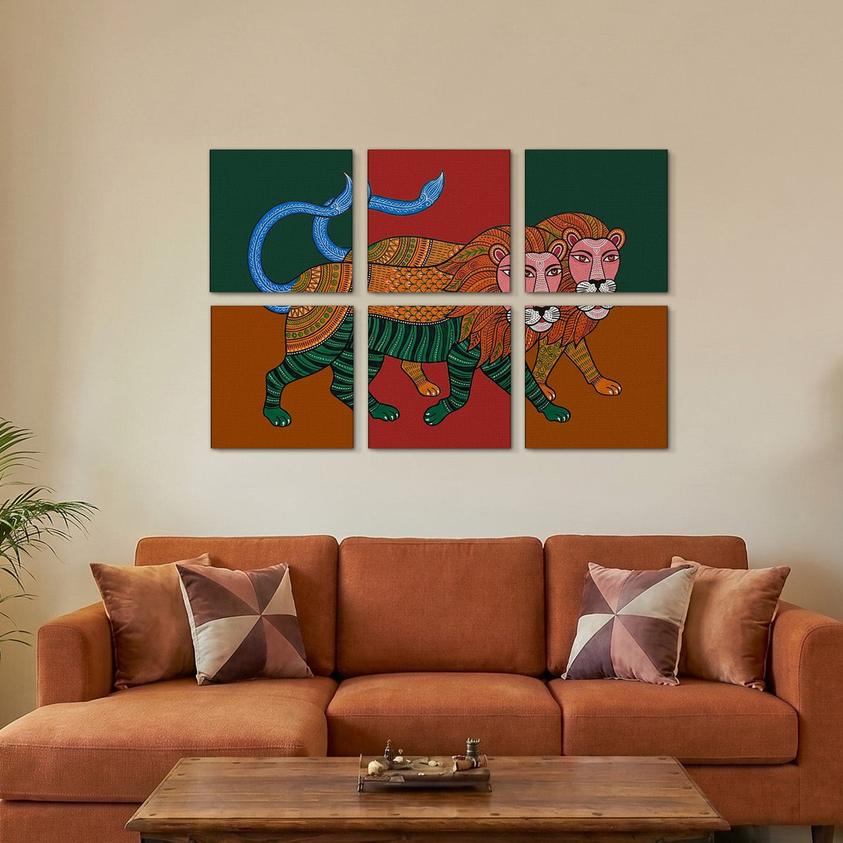 Folk Tiger Heritage Gallery Wall Canvas Artwork Set of 6 – Asha Art Studio