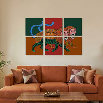 Folk Tiger Heritage Gallery Wall Canvas Artwork Set of 6 – Asha Art Studio
