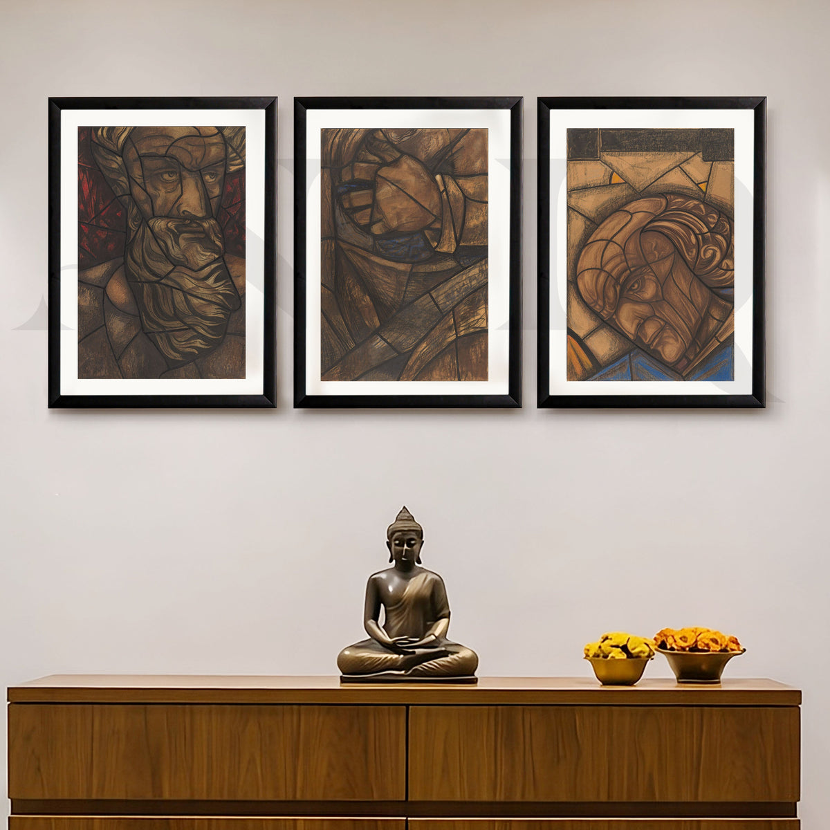 Earth-Tone Cubist Portrait Gallery Wall – Set of 3 Abstract Artworks - 18 x 24 Inches – Asha Art Studio – Image 3